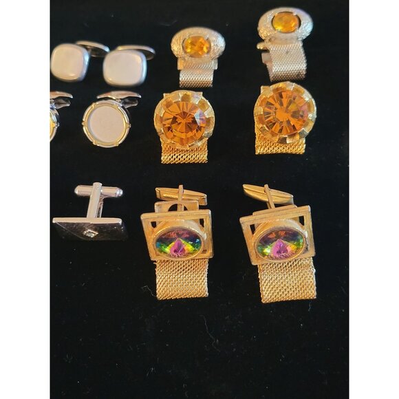 Vintage Cufflinks & Tie Clips Lot Various Designs Gold & Silver Tones For Men - Picture 2 of 9